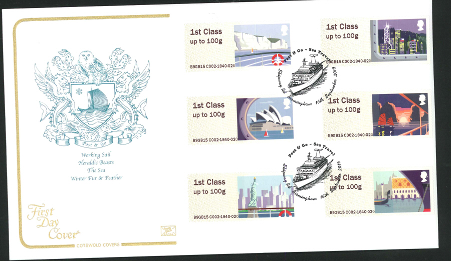 2015 Cotswold Sea Travel Post & Go Postmark First Day Cover, Shipway Road Birmingham Postmark